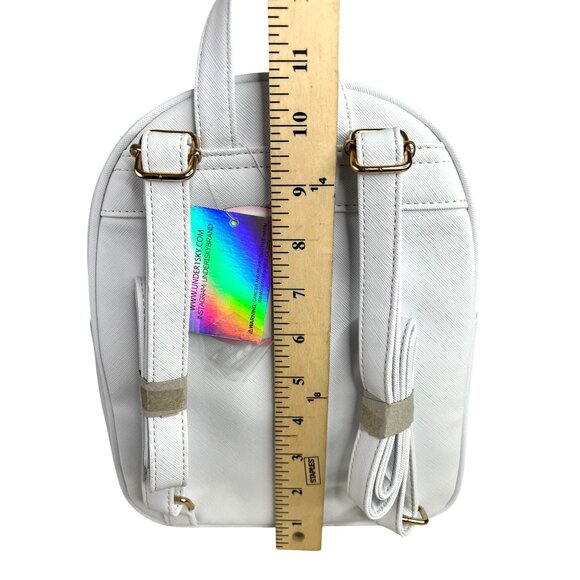 Under One Sky Decorative White Backpack Cute Cat & Flower Print Pom Pom Accent - Picture 6 of 11